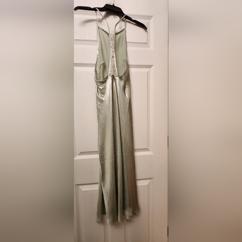 Free People Geen Lace Back Sunset Shimmer Metallic Satin Midi Slip Dress - Picture 4 of 8